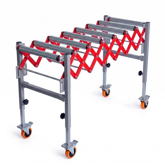 Expandable Loading Conveyor, 13.7-47in 27.5-43in Adjustable Belt Conveyor, Red Stainless Steel 15.7in Wide 1.5in Dia Roller Conveyor with Swivel Casters 600lbs for Cargo & Wood Loading