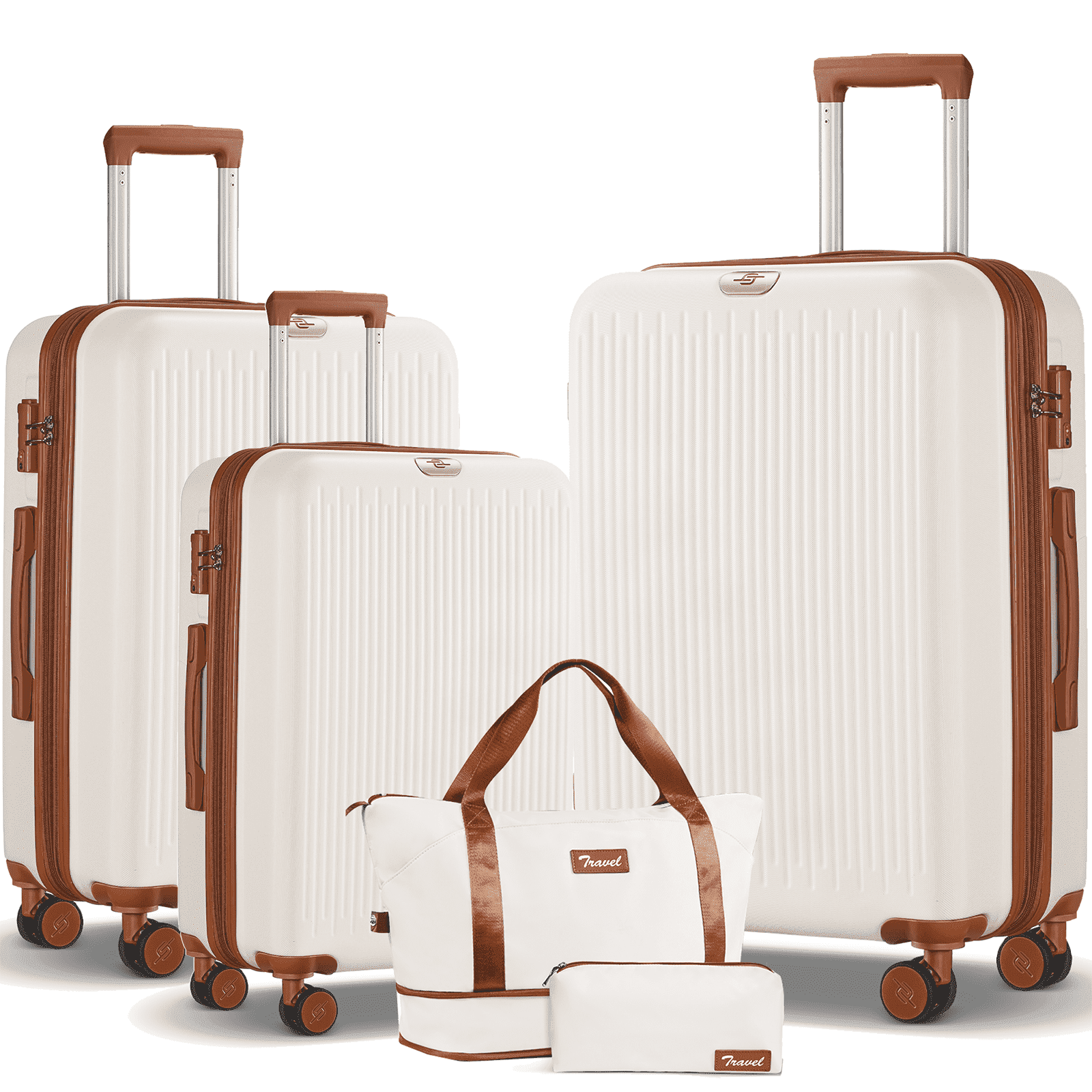 Expandable Luggage 3 Piece Sets Hardside Suitcase Set with Expandable Travel Duffle Bag,White Brown - Walmart.com