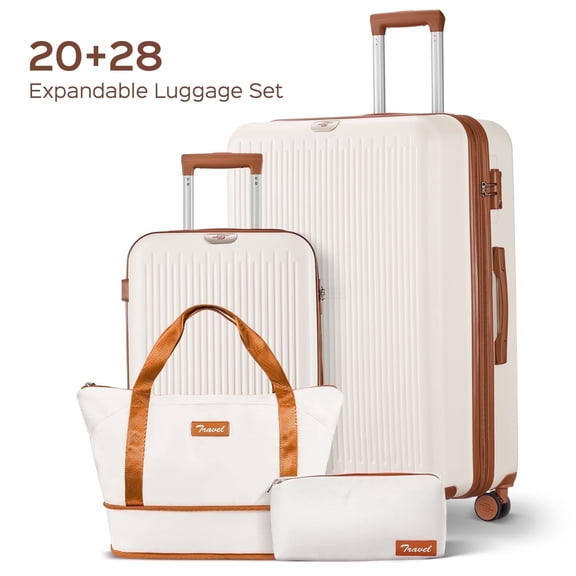 Expandable Luggage 4 Piece Sets, 20 28" Luggage Travel Suitcase with Duffle Bags,Beige