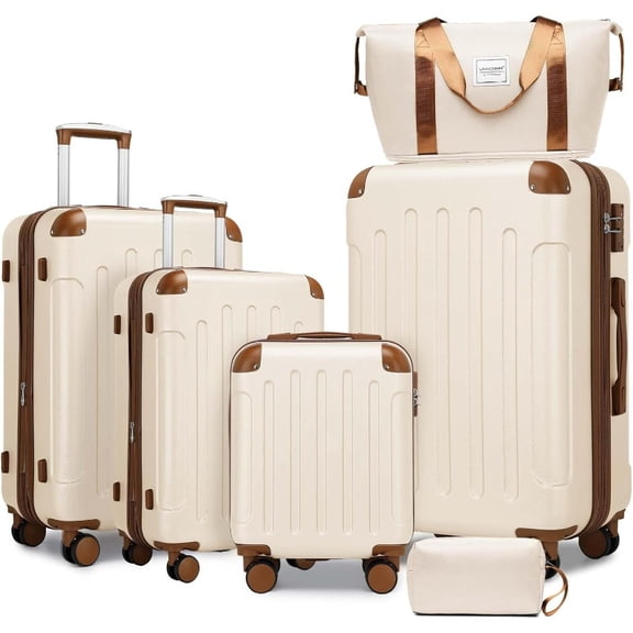 Expandable Luggage Sets 4 Piece Hardside Suitcases with 2 Duffel Bags Hardshell Luggage Set with Double Spinner Wheels and TSA Lock Lightweight Suitcase Cream
