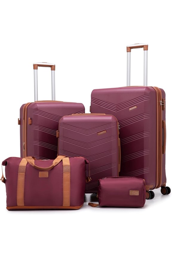 Expandable Luggage Sets 5 count, Hard Case Suitcase Set with Spinner Wheels,22x14x9 Airline Approved Carry ,Lightweight Durable Suitcase with TSA Lock (Red)