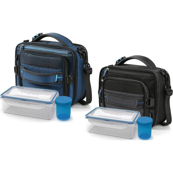 Expandable Lunch Pack and Container Set with Ice Walls, 2 Pack - Black and Blue