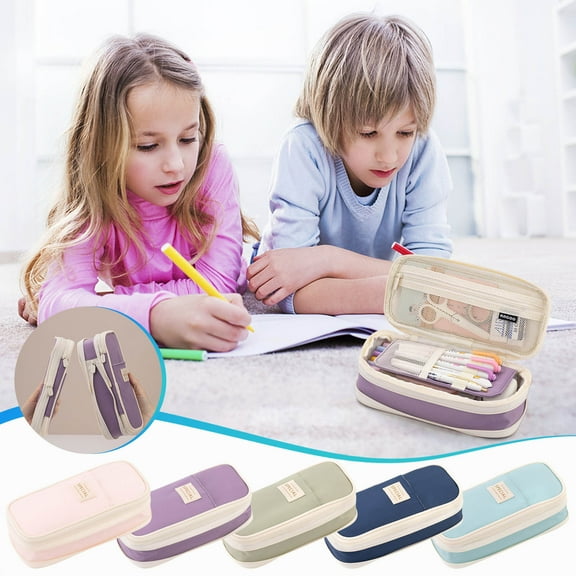 Expandable Macaron Pencil Case Large Capacity 30-Pen Storage Organizer, Convertible Travel Makeup Bag, Canvas Zippered Stationery Box