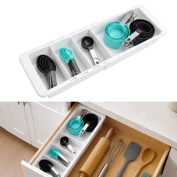 Expandable Measuring Cup & Spoon Drawer Organizer with 3 Dividers 11.4-18.1 Inches