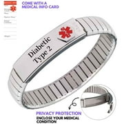 Wollet Expandable Medical Alert Bracelets for Women Men, 7.5''(Stretchable), Diabetic Type 2,
