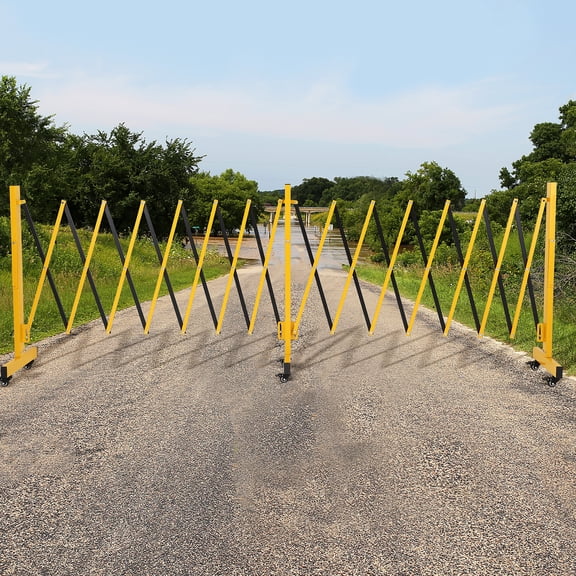 Expandable Metal Barricade with Wheels, Heavy Duty Steel Mobile Barricade, Folding Traffic Fence, High-Visibility for Driveways, Events, Crowd Control