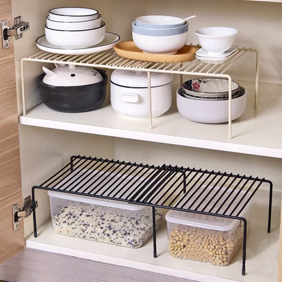 Expandable Metal Cabinet Storage Shelf - Adjustable Kitchen Counter Organizer Rack, Multi-Purpose Iron Storage Rack for Cabinet Car Trunk Wardrobe