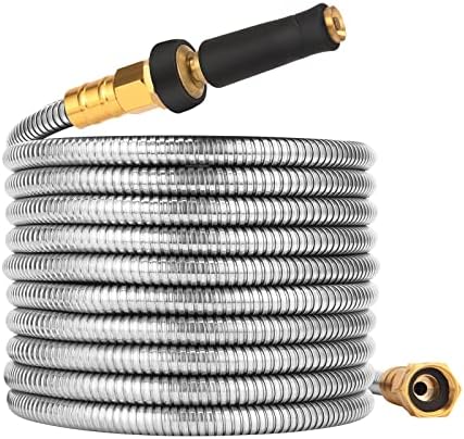 Expandable Metal Garden Hose 50 FT - 304 Stainless Steel Water Hose 50 FT - Lightweight non Kinking Flexible Garden Hose, no Bite