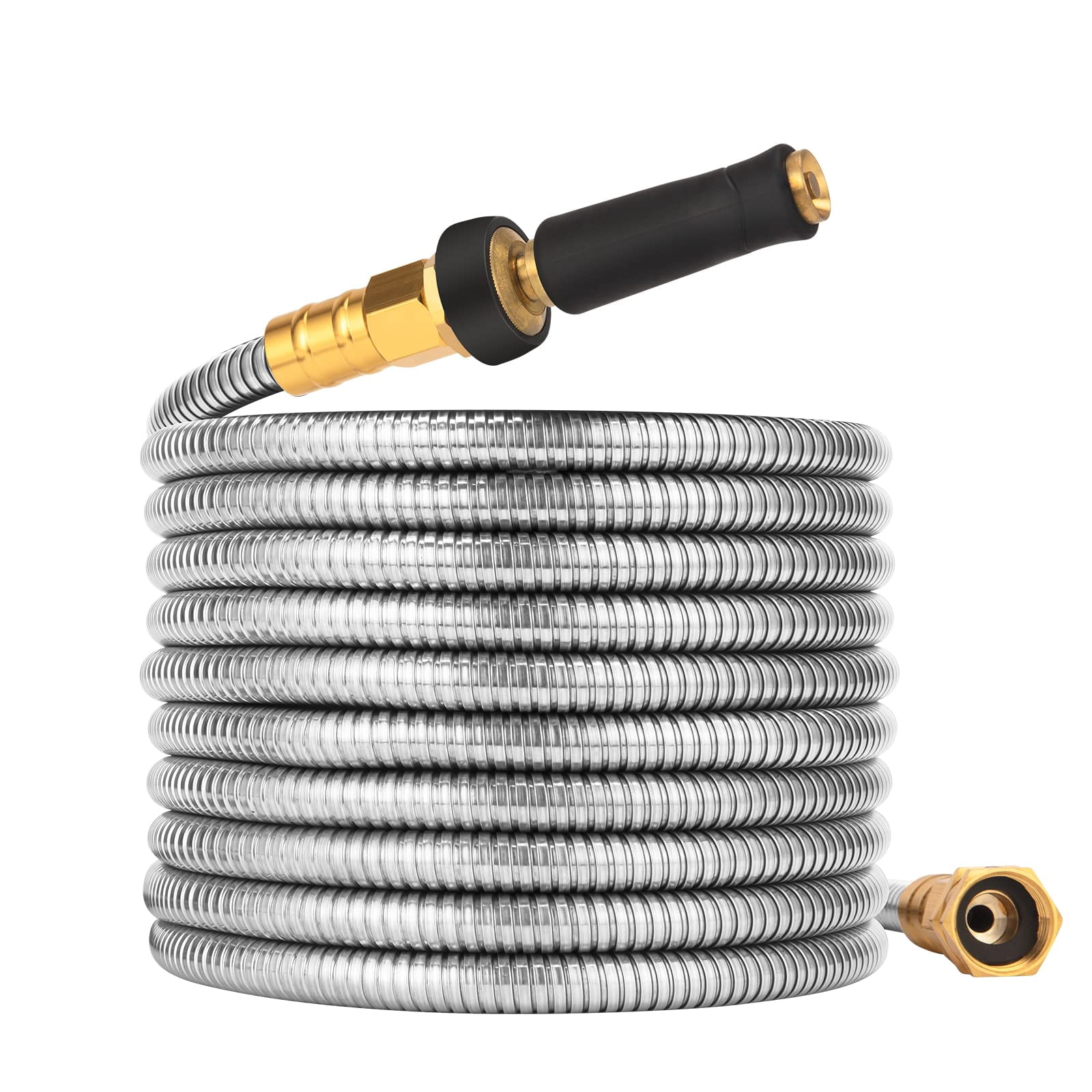 Expandable Metal Garden Hose 50 Ft - 304 Stainless Steel Water 50 Lightweight Non Kinking Flexible  No Bite