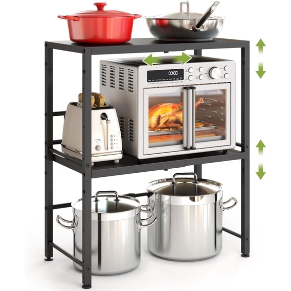 Expandable-Metal-Storage-Shelves-Organizer For Pantry Kitchen Garage, 2-Tier Heavy Duty Shelving Units and Storage For Small Appliance, Adjustable Standing Shelf Riser Rack For Closet Warehouse