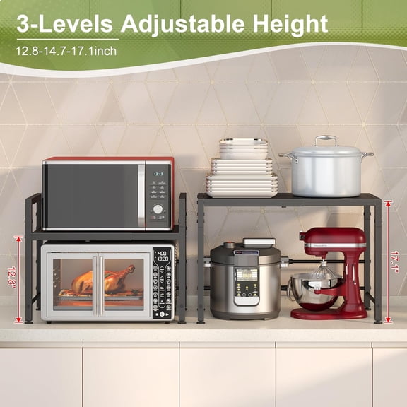 Expandable Metal Storage Shelves for Kitchen Garage, Heavy Duty Adjustable Shelf Organizer Riser Rack for Pantry Countertop Cabinets Closet Warehouse