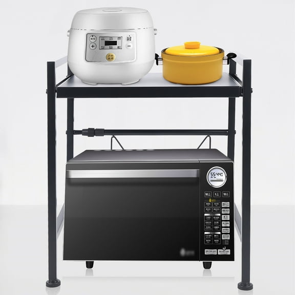 Expandable Microwave Oven Rack 2-Tier Countertop Kitchen Utensils Tableware Storage Shelf Black
