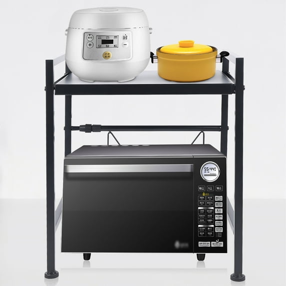 Expandable Microwave Oven Rack 2-Tier Countertop Kitchen Utensils Tableware Storage Shelf Black