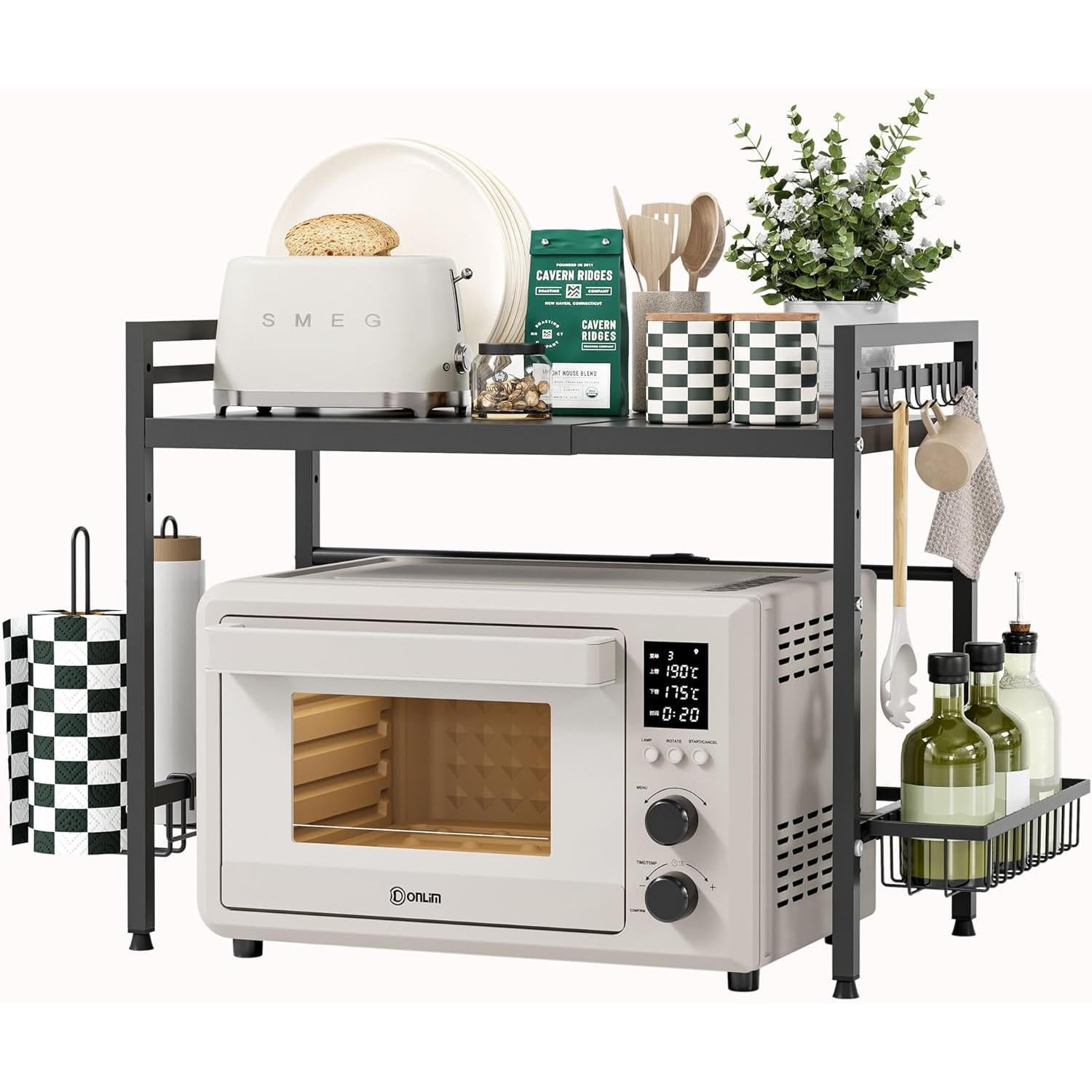 Expandable Microwave Stand,2 Tier Metal Kitchen Countertop Organizer ...