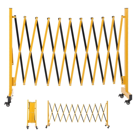Expandable Mobile Metal Barricade Gate Industrial Folding Security Barrier with Locking Casters Yellow Black