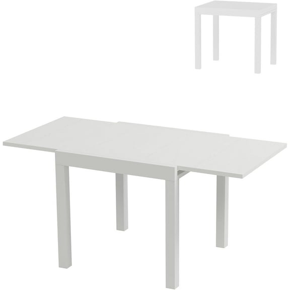 Expandable Outdoor Dining Table – 31"-63" Adjustable Patio Table for 4-6 People, Aluminum Frame with Wood Grain Finish, Ideal for Backyard and Deck, White