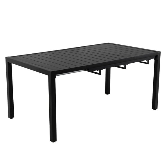 MEOOEM Expandable Outdoor Dining Table (4-8 People) - Sturdy Black Metal Extendable Patio Table with Smooth Track