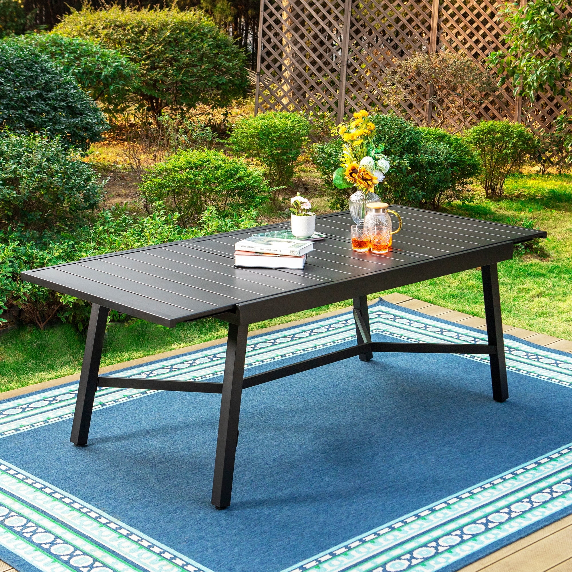Expandable Outdoor Dining Table Adjustable Metal Patio Garden Table for 6 8 Person Black Slanted Legs Walmart