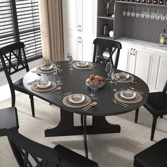 Expandable Oval Table for Kitchen | 43 to 59 Inches, Durable Veneer Surface