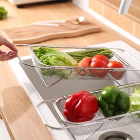 Expandable Over Sink Colander Stainless Steel Adjustable Kitchen Strainer Basket
