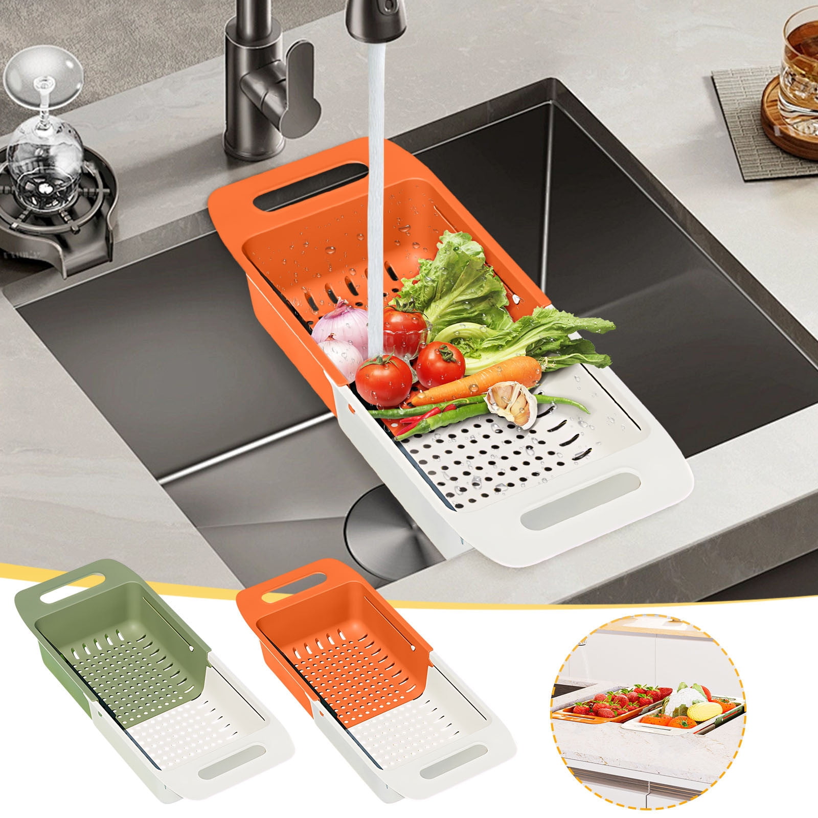 Telescopic Stainless Steel Sink Drain Basket - Retractable Vegetable Fruit Washer & Dish Drying Rack