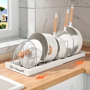 BAOKALER Expandable Pan Organizer with 12 Adjustable Shelves, Pot Lid Organizer Rack for Kitchen Cabinets, White