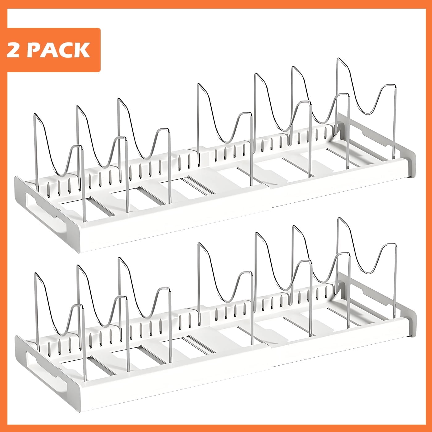 Expandable Pan Organizer 2-Pack, Multifunctional Lid Organizer for Kitchen Cabinets, Pots and Pans Organizer Rack with 12 Adjustable Shelves, Stainless Steel Pan Rack Lid Holder, White - Walmart.com