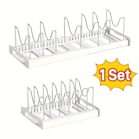 Expandable Pan Organizer Rack for Pots Pans Lids & Bakeware, White