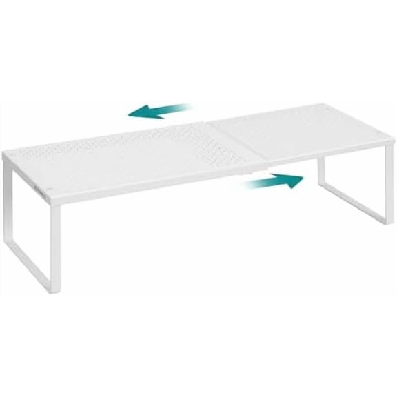 Expandable Pantry Kitchen Organizers, Adjustable Spice Rack, Stackable Cabinet Organizers, Metal, Space-Saving Tabletop Shelves, Matte White UKCS007W01