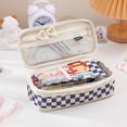 thumbnail image 1 of Expandable Pencil Case with Checkerboard Pattern, Double Zipper Large Capacity Stationery Organizer, Composite Fabric Retractable Pen Pouch for Office & Travel, 1 Pack (8.66" x 4.33" x 2.56") Blue, 1 of 3