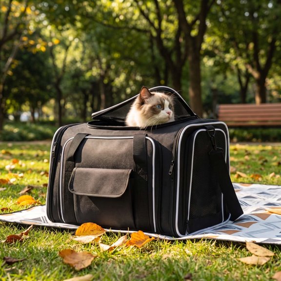 Expandable Pet Bag, Transforms from Compact to Spacious, Travel Carrier, Breathable Mesh Windows and Hand-Shoulder Dual Straps for Car Rides, Outdoor Trips, and Daily Walks.