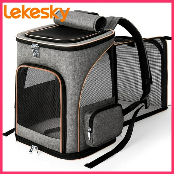 Lekesky - Expandable Cat & Dog Backpack Carrier - Airline Approved, Folds Flat, Holds Pets Up to 15 lbs (Grey)