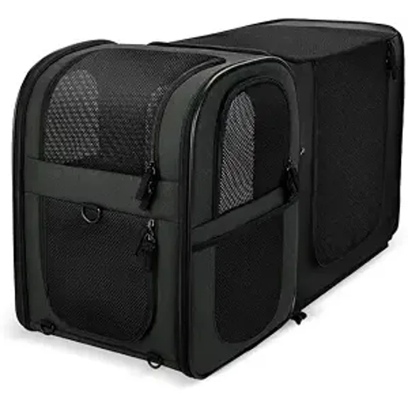Expandable Pet Carrier Backpack for Cats and Dogs with Cushion Back Support Black