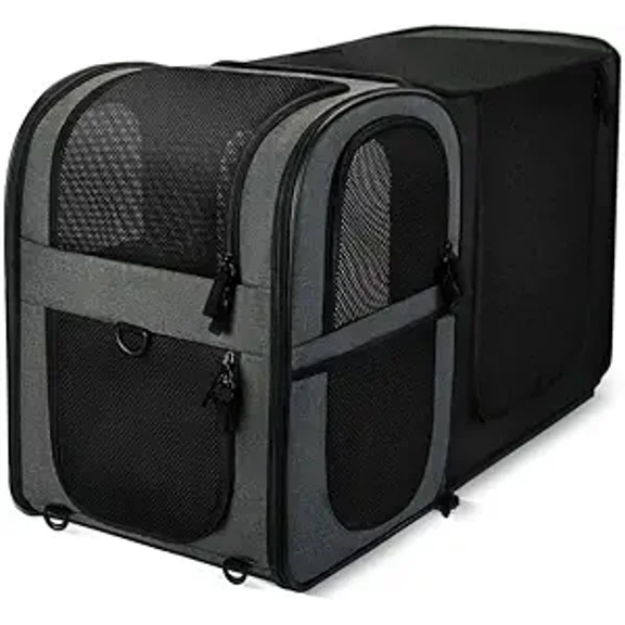 Expandable Pet Carrier Backpack for Cats and Dogs with Cushioned Back Support Gray