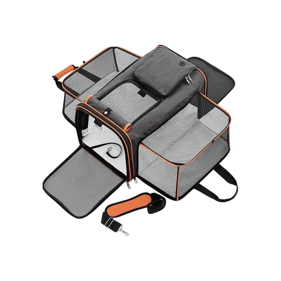 Expandable Pet Carrier for Cats and Small Dogs, Portable Breathable Travel Bag with Mesh Windows, Soft Sided Crate for Car Use, Handheld Carry Bag(Orange,S)