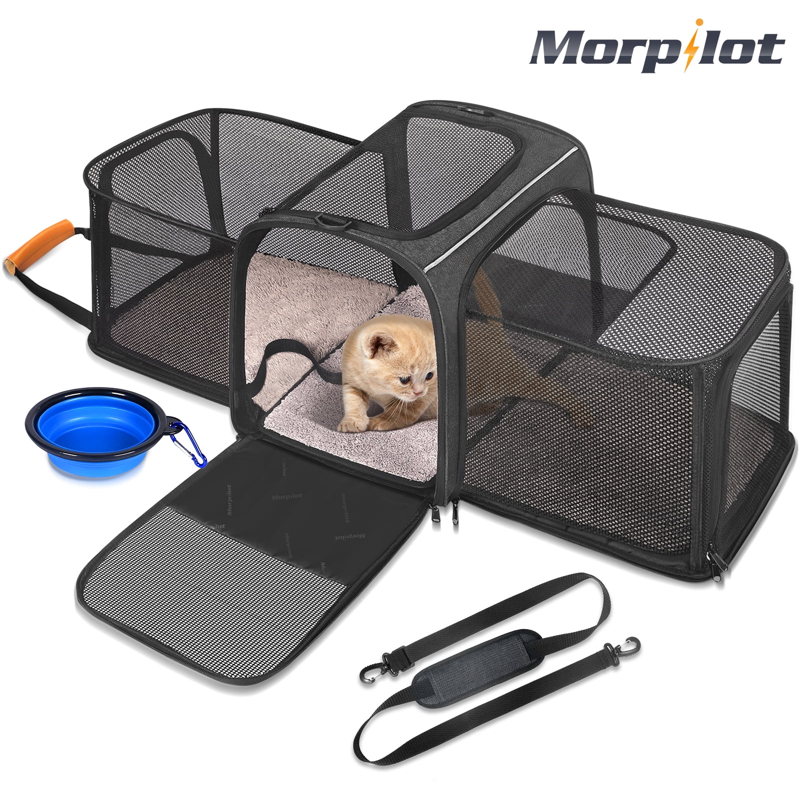Expandable Pet Carrier wit Portable Folding Bowl, Morpilot Airline Approved Pet  Carrier, 2 Sides Expandable Soft Cat Carrier with Fleece Pad for two lower  than 15lb Cats, Dogs, Puppy and Small Animals 