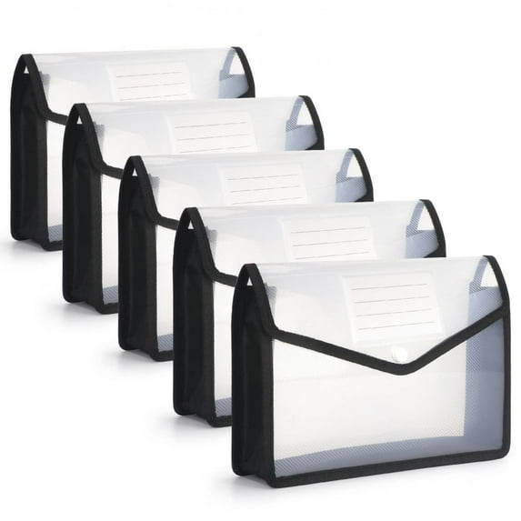 Expandable Plastic File Folder, Legal Size Large Capacity Wallet For A4 Documents, Robust Snap Button Design Waterproof Translucent, 5 Pieces