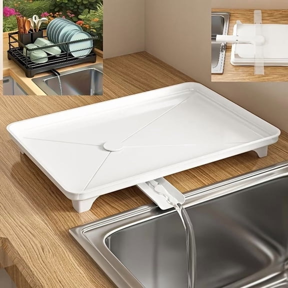 Expandable Plastic Multi-Function Kitchen Drainage Tray with Sink Rack & Water Basin - Black & Grey - Ideal for Kitchen, Dining & Living Spaces