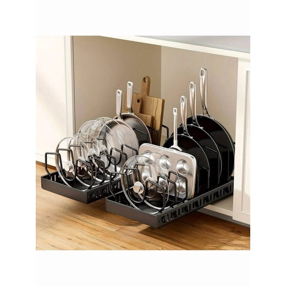 Expandable Pot And Pan Organizer Rack - 7 Stainless Steel Adjustable Dividers For Kitchen Cabinet Organizer & Storage, Durable And Rust Resistant