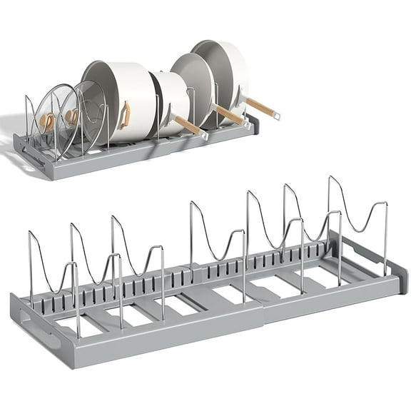 Pot and Pan Organizer Rack for Cabinet, Upgraded Expandable Pot Lid ...