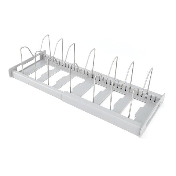Expandable Pot Organizer with 7 Compartments, Anti Slip Size Adjustable Multi Use Pot Lid Holder for Cutting Board, Cookware, Baking[Gray]