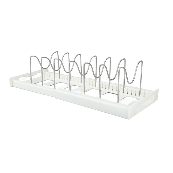 Expandable Pot Organizer with 7 Compartments, Anti Slip Size Adjustable Multi Use Pot Lid Holder for Cutting Board, Cookware, Baking[White]