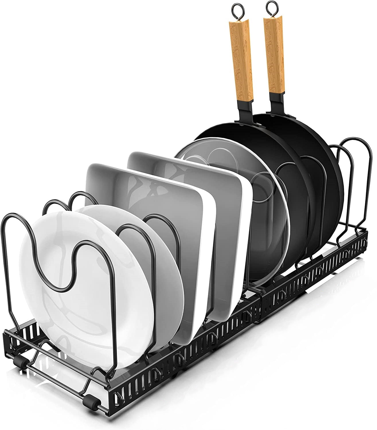 Expandable Pot and Pan Organizer Rack, 10 Dividers Adjustable Pan Lid
