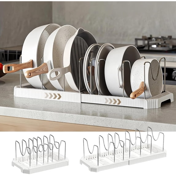 Kitchen Enclosed Storage Racks Expandable Pot and Pan Organizer Rack for Kitchen Cabinet or Under Sink ...