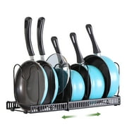 Expandable Pot and Pan Organizers Rack, Pot Lid Holder, 7+ Pans and Pots Lid Organizer Rack Holder, Kitchen Cabinet Pantry Bakeware Organizer Rack Holder with 7 Adjustable Compartments Black