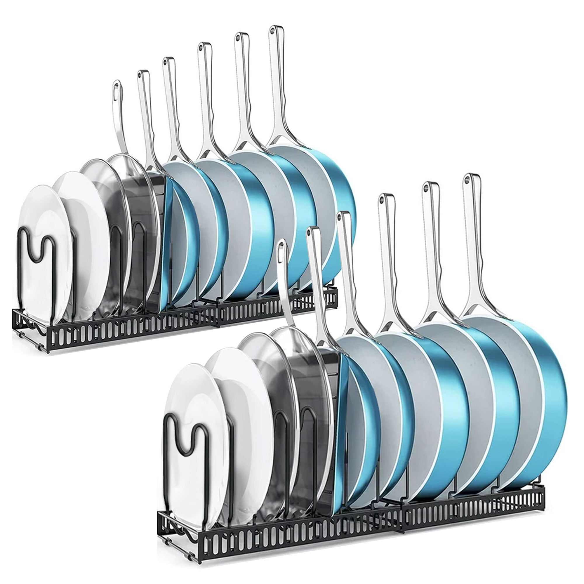 Expandable Pot and Pan Organizers Rack Set 2, Pans and Pots Lid