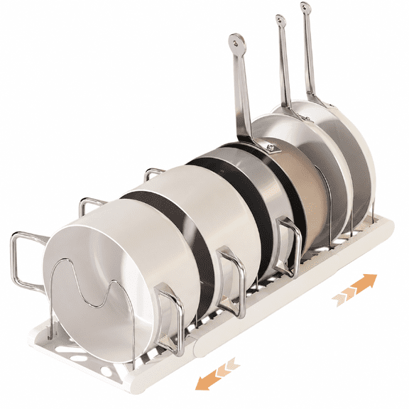 Pot Rack Plastic Expandable 7.5-22.4 inch 7 Dividers Apricot U Shape Cabinet Cookware Lid Organizer