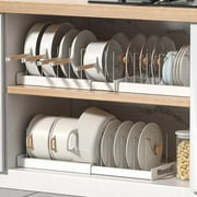 Expandable Pot and Pan Organizer Rack for Cabinet, Pot Lid Organizer Holder，PP Material with 7 Stainless Steel Adjustable Dividers – Durable Rust-Resistant Storage for Cookware, Bakeware