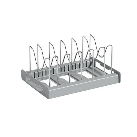 Expandable Pot and Pan Organizer Rack - Adjustable Cabinet Storage with Dividers - Cookware Organizer for Kitchen Cabinets ( Gray )