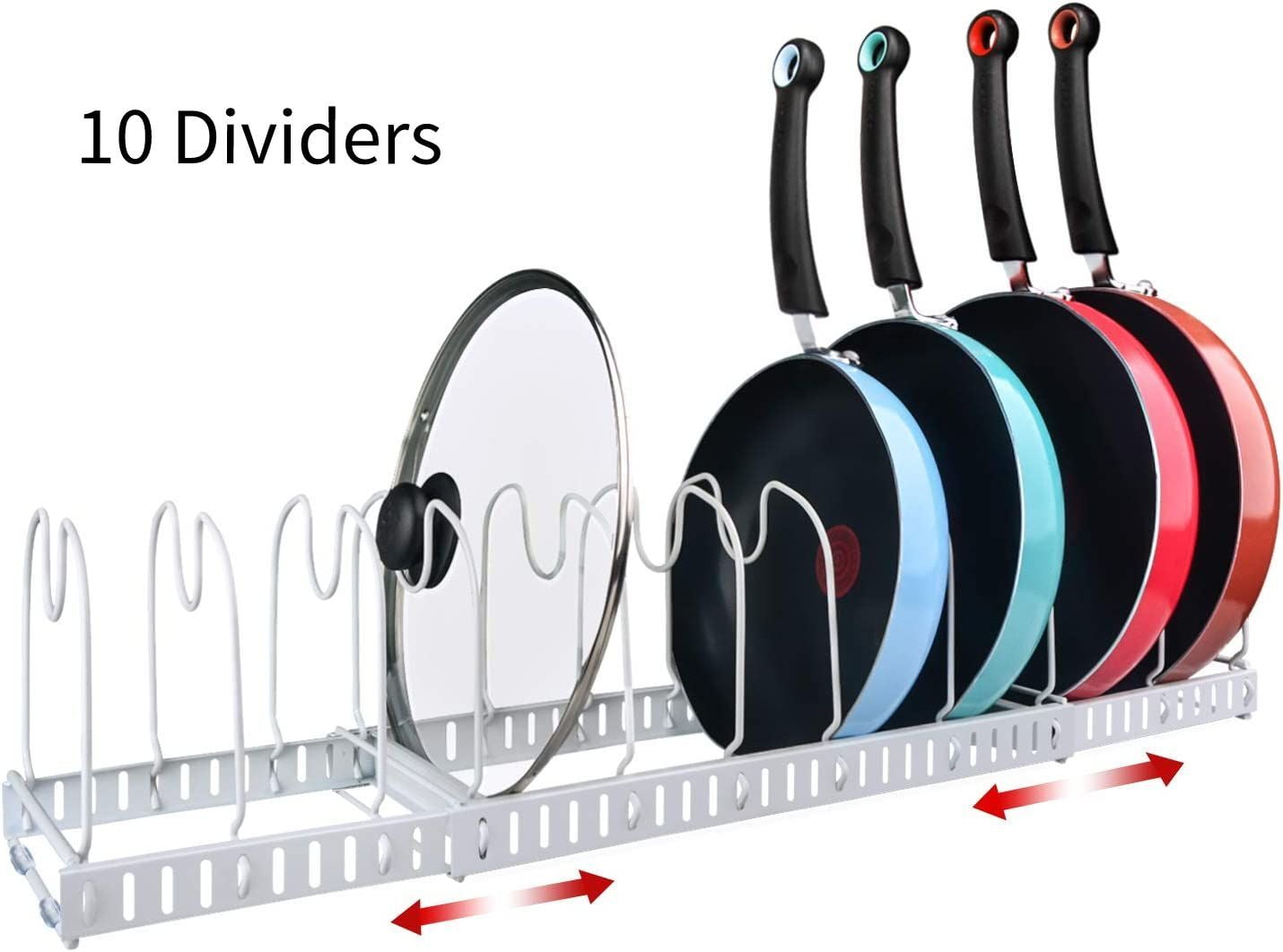 Expandable Pots and Pans Lid Organizer Rack, Kitchen Pantry Organizer Rack Holder with 10